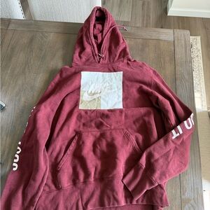Nike Burgundy Pullover Hoodie with White Logo Panel